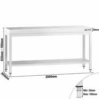 طاولة عمل ستانلس ستيل PREMIUM - 2000x600mm - مع رف سفلي