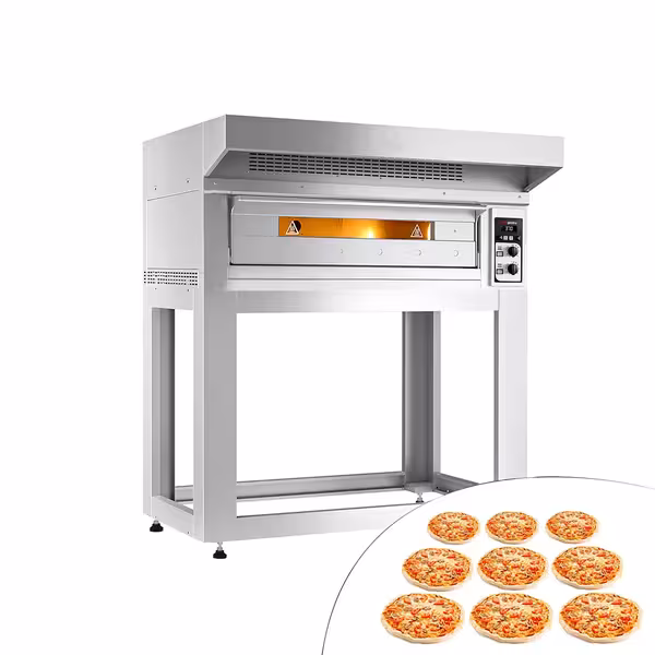 Electric Deck Pizza Oven - Single Deck - 9 -x Ø 33cm (13") - Mechanical Controls - up to 400°C - incl. Hood & Base frame
