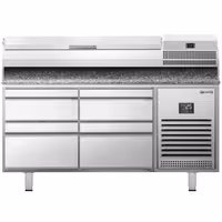 طاولة تحضير بيتزا مبردة PREMIUM PLUS - 1490x700 mm - 4 أدراج - سطح عمل جرانيت - شامل وحدة تبريد علوية - 6x GN 1/4