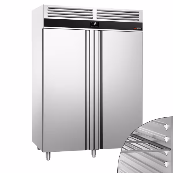 Szafa chłodnicza PREMIUM – stal nierdzewna – GN 2/1 – 1400 L – z 2 drzwiami – z izolacją 85 mm