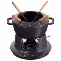STAUB | Cast Iron Fondue Set – Ø 16 cm - Black - 4 Forks, Burner, Board