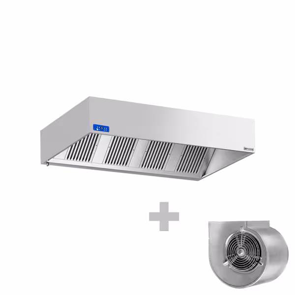 Commercial Wall-Mounted Extractor Hood with Motor - 2400mm - with Speed Controller, Baffle Filters & Lighting