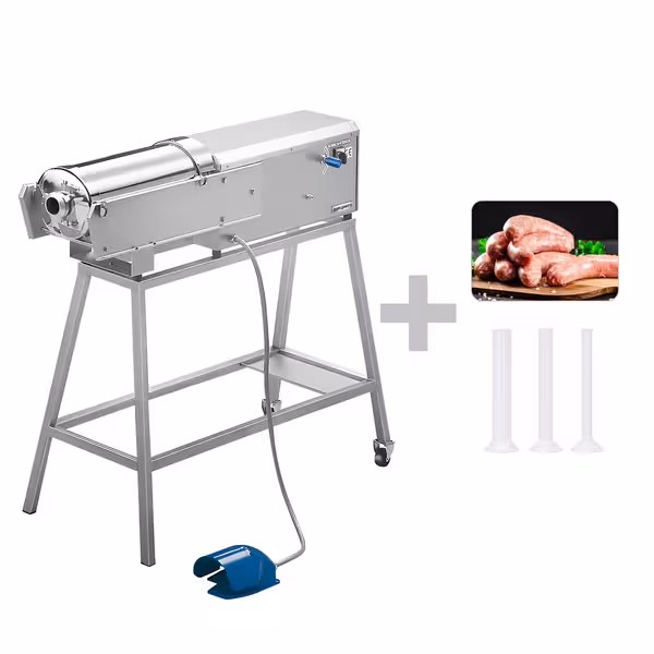 Automatska horizontalna punilica za kobasice - 30 l - 560 W - inox - uključuje nožnu pedalu i 3 nastavaka za punjenje