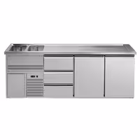 Direct Draw Beer Dispenser / Kegerator 2 Stainless Doors + 3 Drawers PREMIUM – 2 sinks left - 2500×700 mm - 3 drip trays