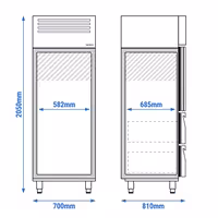 Armário frigorífico aço inoxidável PREMIUM - GN 2/1 - 700L - com 1 porta de vidro & 2 gavetas de vidro - Ventilado & Iluminação LED & Fecho automático