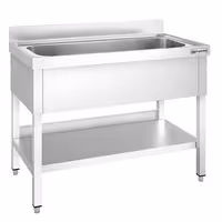 Grovdiskbänk i rostfritt stål PREMIUM - 1200x600 mm - med underhylla - 1 ho - med stänkskydd
