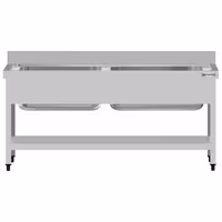 Sudoper za lonce ECO - 1600x600 mm - s donjom policom - s 2 koritima - korita sredina - inox