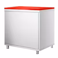 Arbetskåp i rostfritt stål PREMIUM - 800x600 mm - 2 gångjärnsdörrar - inkl. skärbräda röd