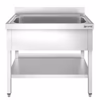 Grovdiskbänk i rostfritt stål PREMIUM - 1000x600 mm - med underhylla - 1 ho mitten - med stänkskydd