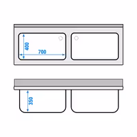 PREMIUM sudoper za pranje lonaca – 1600 x 600 mm – s 2 korita