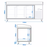 Stół chłodniczy do pizzy PREMIUM – 2100 x 800 mm – z 3 drzwiami