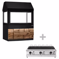 Grill à gaz TORONTO - 1500 mm - Façade en bois - plan de travail en granit noir - verre de protection thermique