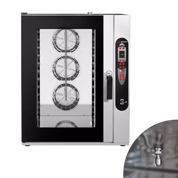 Commercial Electric Combi Oven - Digital Controls - 10x GN 2/1 or 20x GN 1/1 - incl. Automatic washing system, Wi‑Fi & USB, Hand shower, Core temperature probe, Direct steam injection