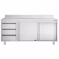 خزانة قاعدية ستانلس ستيل KOPENHAGEN PREMIUM - 2000x600mm - أبواب منزلقة، وحدة أدراج 3 يسار - مع حاجز خلفي