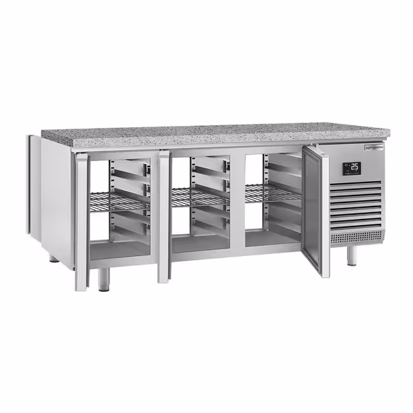 Aukstuma galds PREMIUM PLUS - 2185x800 mm - 610 l - ar caurstaigāšanu - ar 6 durvīm - granīta darba virsma