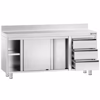 خزانة قاعدية ستانلس ستيل PREMIUM - 1800x700mm - أبواب منزلقة - مع حاجز خلفي