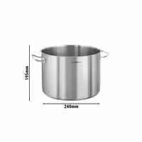 Soppgryta - Rostfritt stål - 8,8 liter - Ø 240 mm - Höjd: 195 mm - 240x240x195 mm - med hällskyddade, värmebeständiga handtag; energisnål sandwichbotten; diskmaskinssäker - för induktion, gas, keramik och el