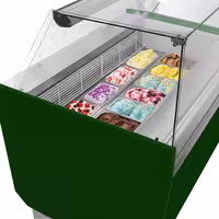 Ice Cream Display Freezer | LIAM - 1560mm - Static cooling - with LED lighting - for 13+13 x 5 litres Napoli pans - Green