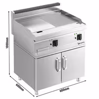 Chapa elétrica profissional - 9,0 kW - Mista (lisa/ranhurada) - Superfície de cozedura: 595x500mm - incl. armário inferior com 2 portas