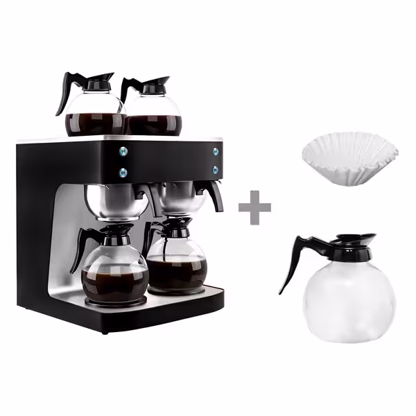 Filtre Kahve Makinesi profesyonel - 2x 1,8L - 4,04 kW - 1/2 Sıcak Tutma Plakası - 2 Cam Sürahi Dahil