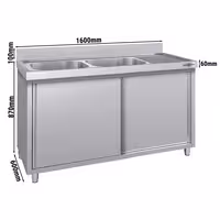 Sudoper s ormarićem ECO - inox - 1600 x 600 mm - sa 2 korita - korita lijevo
