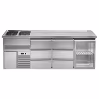 Direct Draw Beer Dispenser / Kegerator 1 Glass Door + 6 Drawers PREMIUM – 2 sinks left - 2500×700 mm - 3 drip trays