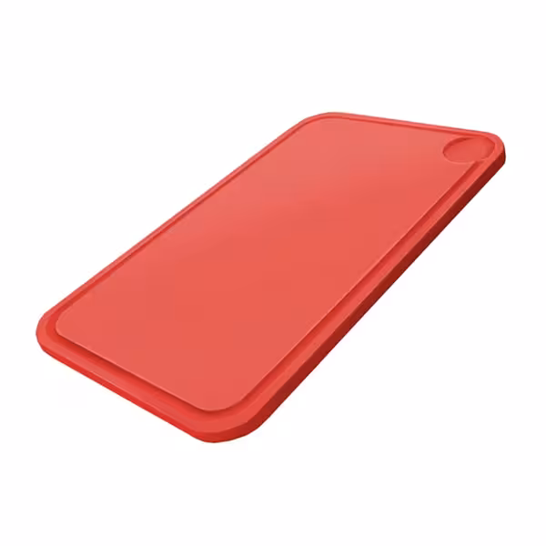 Tocător HACCP - 600x400 mm - grosime: 20 mm - polietilenă HDPE 500 - roșu - cu canal colector pentru suc - anti‑alunecare