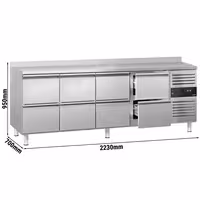 Aukstuma galds ECO - 2230x700 mm - 553 l - ar 8 atvilktnēm - Ar apmali - ventilējama dzesēšana - R290