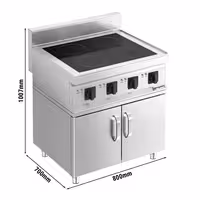 Ipari indukciós tűzhely - 700-as - főzősorba illeszthető - 4 zónás - összteljesítmény: 14,0 kW - 800x700x1007 mm - alsószekrénnyel, 2 ajtó