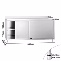 خزانة قاعدية ستانلس ستيل KOPENHAGEN PREMIUM - 1800x800mm - مع أبواب منزلقة - مع حاجز خلفي