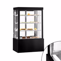 Commercial cake display fridge - 950L - 1200mm - Double glazing - square - with 3 adjustable shelves - rear sliding doors - for patisserie - Black