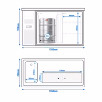 Direct Draw Beer Dispenser / Kegerator - 2 Stainless Doors PREMIUM – 1 sink left - 1550×700 mm