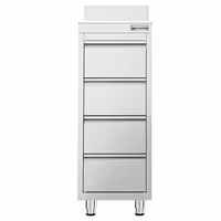 Armário de trabalho em aço inoxidável PREMIUM - com 4 gavetas e alçado posterior - 400x600mm