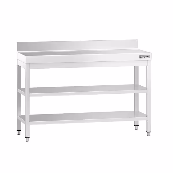 طاولة عمل ستانلس ستيل PREMIUM - 1200x800mm - مع رف سفلي & حاجز خلفي & رف وسطي & تدعيم