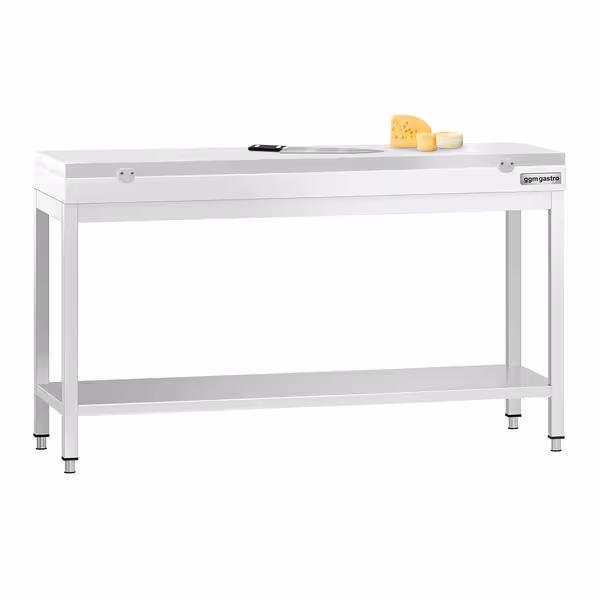 Arbetsbänk i rostfritt stål PREMIUM - 1600x700 mm - med underhylla - inkl. skärbräda vit