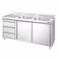 PREMIUM umivaonik – 1600 x 600 mm – s 3 ladice i 2 sudopere na desnoj strani