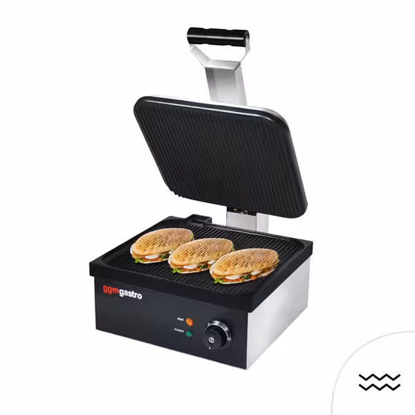 	Grătar de contact / Grătar pentru hamburgeri – 2,2 kW – cu grătare sus și jos – Suprafață de gătit: 350x330 mm