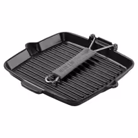 STAUB | Pure Grill Square Cast Iron Grill Pan – 24x24 cm - Black - Spout & Folding Silicone Handle
