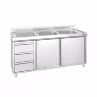 PREMIUM umivaonik – 1600 x 600 mm – s 3 ladice i 2 sudopere na desnoj strani