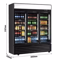 Commercial Beverage Display Fridge with Illuminated Canopy - 2050mm - 1500 Litres - with 3 hinged glass doors - LED lighting - digital controller with temperature display - Black/White - Temperature range 2 to 8 °C