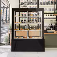Commercial cake display fridge - Double glazing - square - mirrored front - with 3 adjustable shelves - rear sliding doors - for patisserie - 1400L - 1500mm - Black