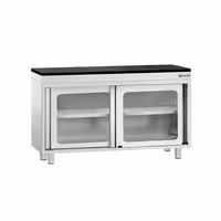 Rozsdamentes acél munkaszekrény PREMIUM – 1200x700 mm – tolóüvegajtóval – gránit munkalapmal
