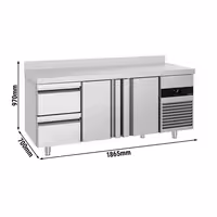 Rashladni pult PREMIUM - 1865x700 mm - 474 l - Ventilirano hlađenje - s 2 vrata - s 2 ladica - Leđni podignuti rub