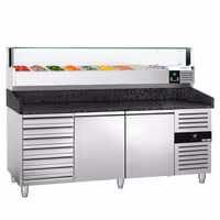 Table réfrigérée à pizza PREMIUM - 2000x800 mm - avec 2 portes & 7 tiroirs - incl. vitrine réfrigérée LED - 9x GN 1/3