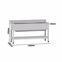 Grovdiskbänk i rostfritt stål ECO - 1400x700 mm - med underhylla - 1 ho mitten - med stänkskydd