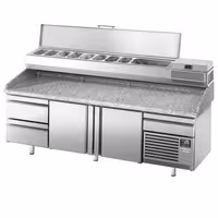 Stół chłodniczy do pizzy Premium PLUS - 3305x800mm - z 3 drzwiami & 3 szufladami - włącznie z witryną chłodniczą nadstawną - 10x GN 1/3