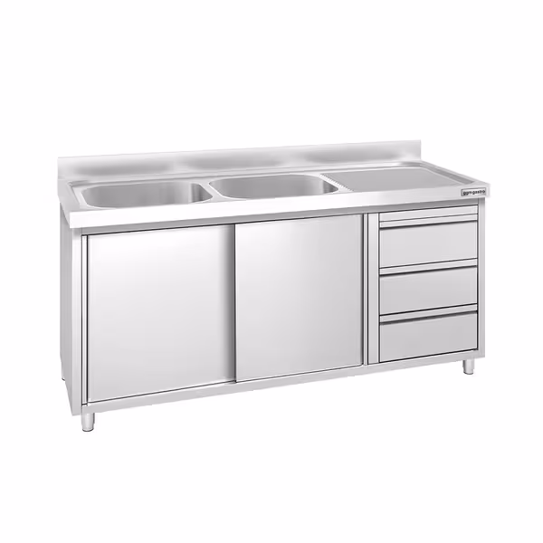 PREMIUM umivaonik – 1600 x 600 mm – s 3 ladice i 2 sudopere na lijevoj strani