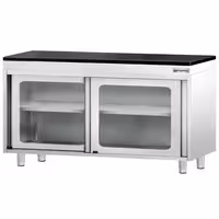 Rozsdamentes acél munkaszekrény PREMIUM – 1400x700 mm – tolóüvegajtóval – gránit munkalapmal