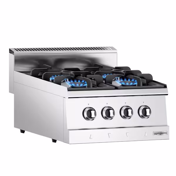 Ipari gáztűzhely - 600-as - asztali - 4 égős - összteljesítmény: 13,1 kW - 600x600x300 mm