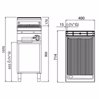 Gas lavasteengrill - 6,9kW - Gietijzeren grillrooster - Staand model - RVS